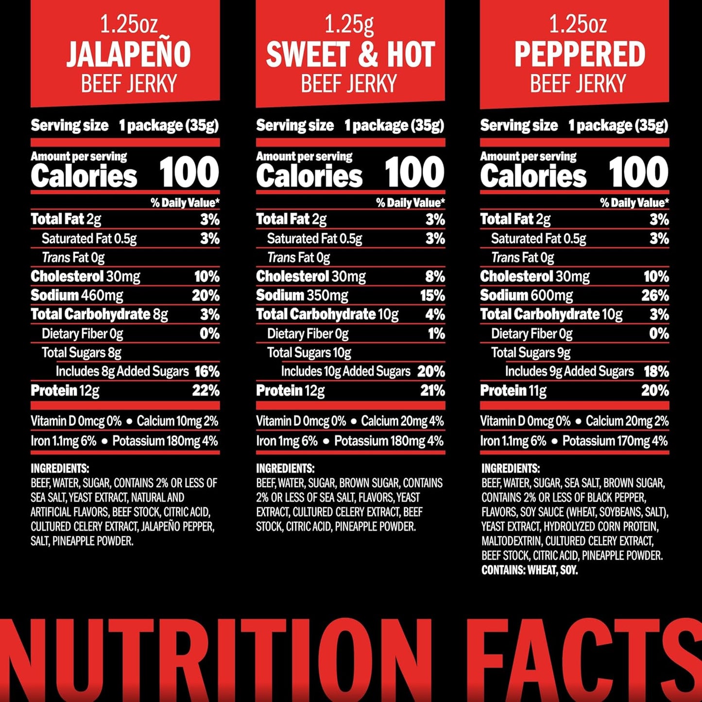 bold variety of three flavors: sweet & hot, jalapeño, and peppered (5 of each in the 15-pack)