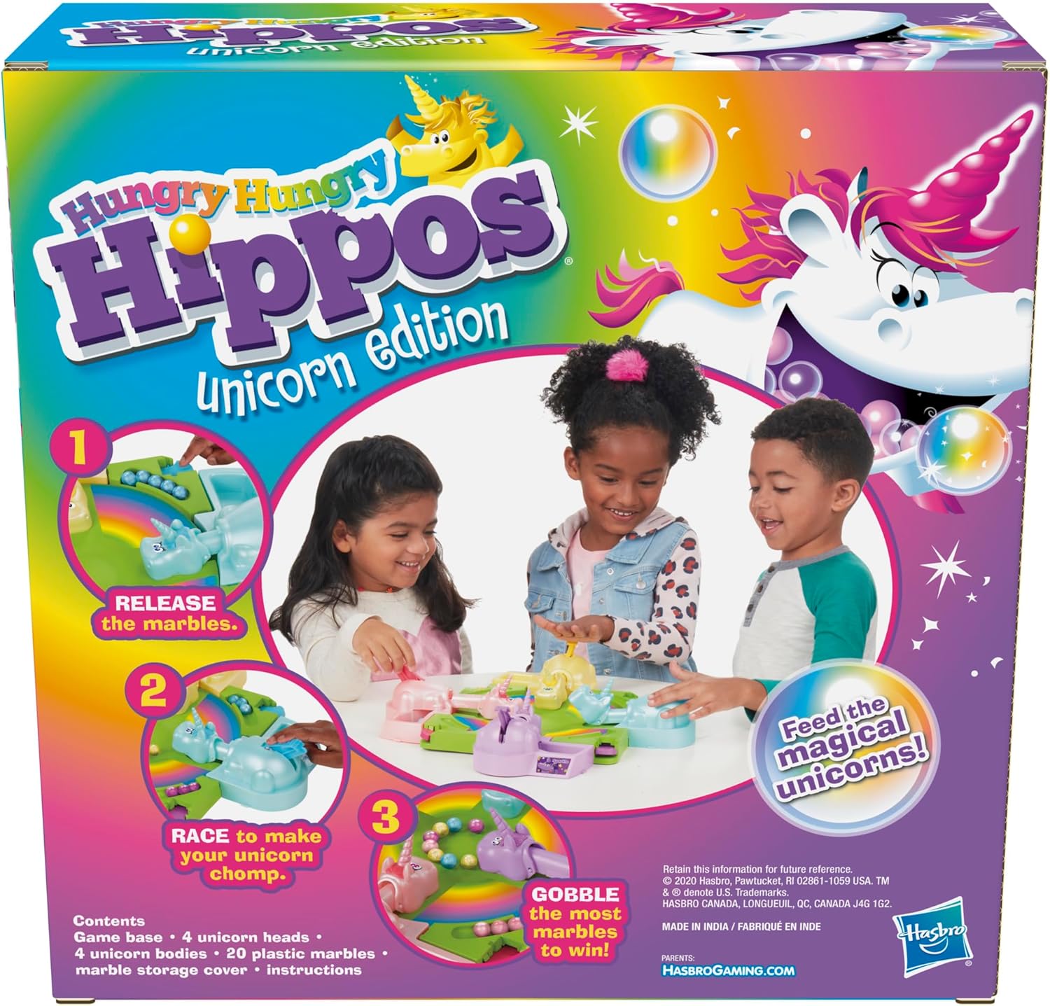 bonus color-matching game mode where each unicorn only eats its own colored marbles