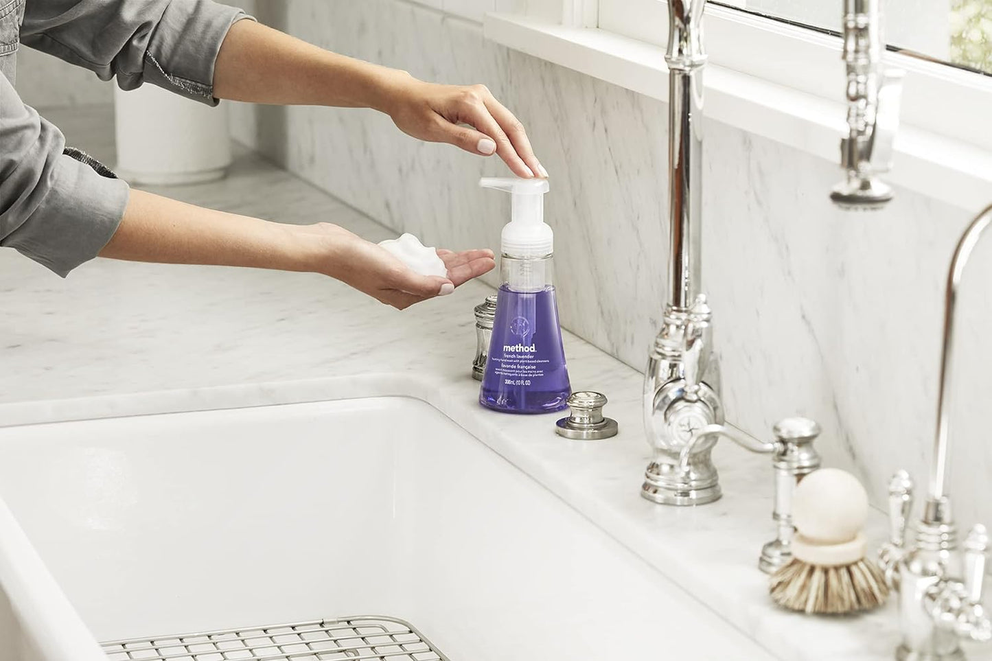 bottle (minus pump) constructed from 100% post-consumer recycled plastic