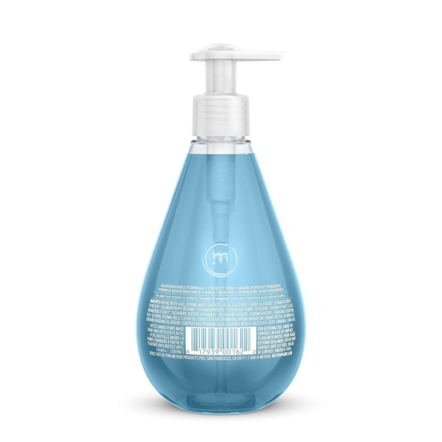 bottle (minus pump) constructed from 100% post-consumer recycled plastic