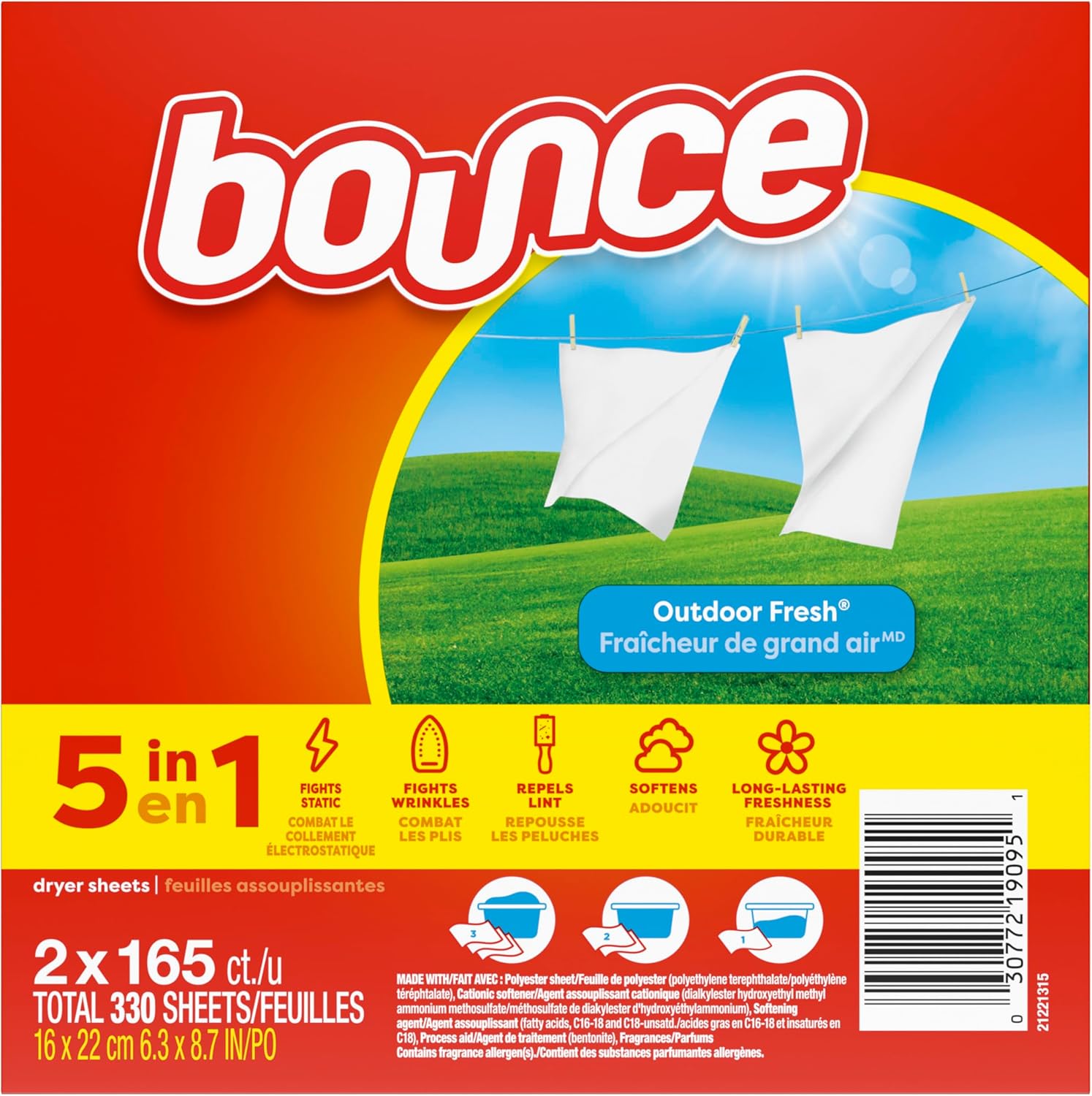 Bounce Outdoor Fresh Dryer Sheets 330ct for Busy Home Office Laundry Routines, Static-Free Work Apparel