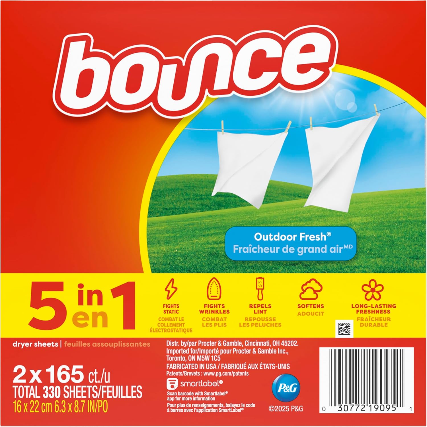 Bounce Outdoor Fresh Dryer Sheets 330ct for Busy Home Office Laundry Routines, Static-Free Work Apparel