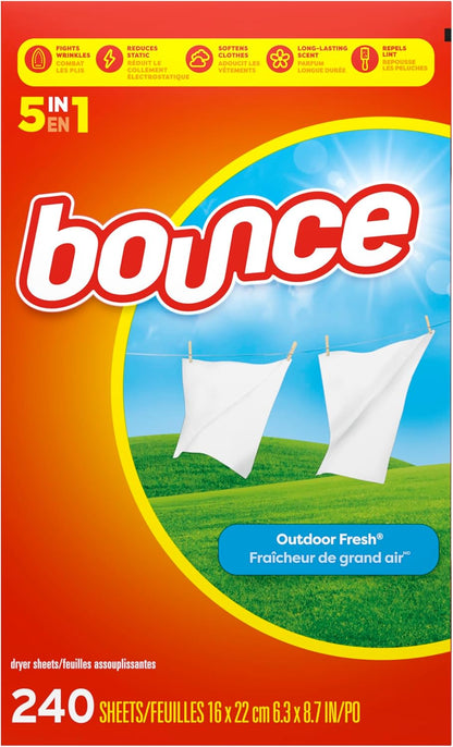 Bounce Outdoor Fresh Dryer Sheets for Self-Care Laundry Routine, 240 Sheets for Calming Nightly Refresh