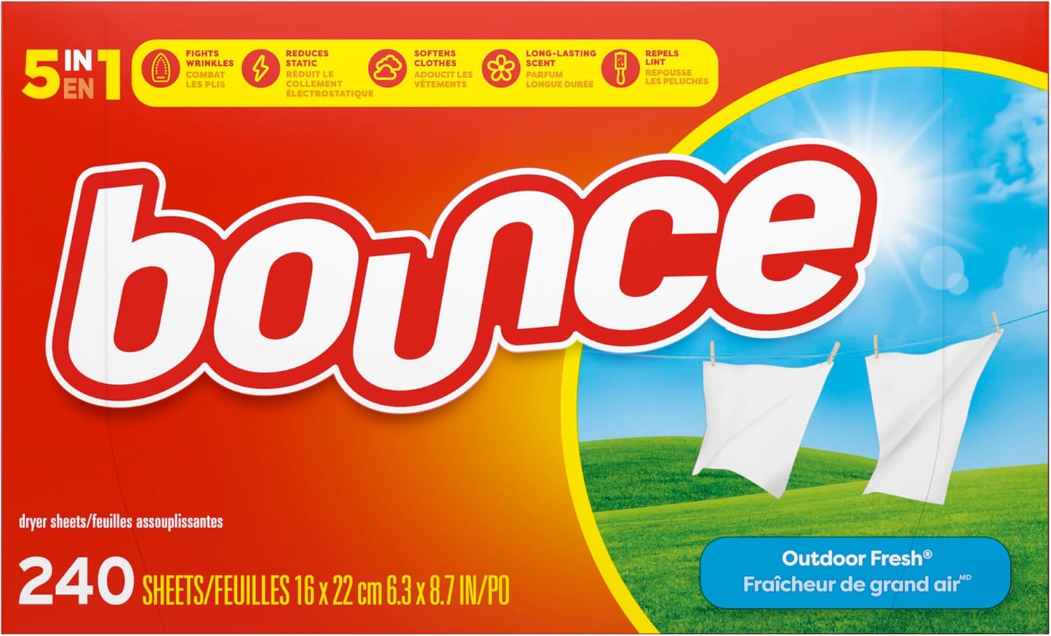 Bounce Outdoor Fresh Dryer Sheets for Self-Care Laundry Routine, 240 Sheets for Calming Nightly Refresh