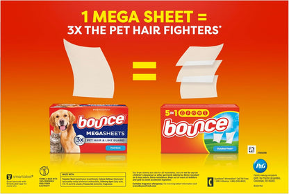 Bounce Pet Hair and Lint Guard Dryer Sheets for Sensitive Skin Laundry, Perfume-Free Softening Care