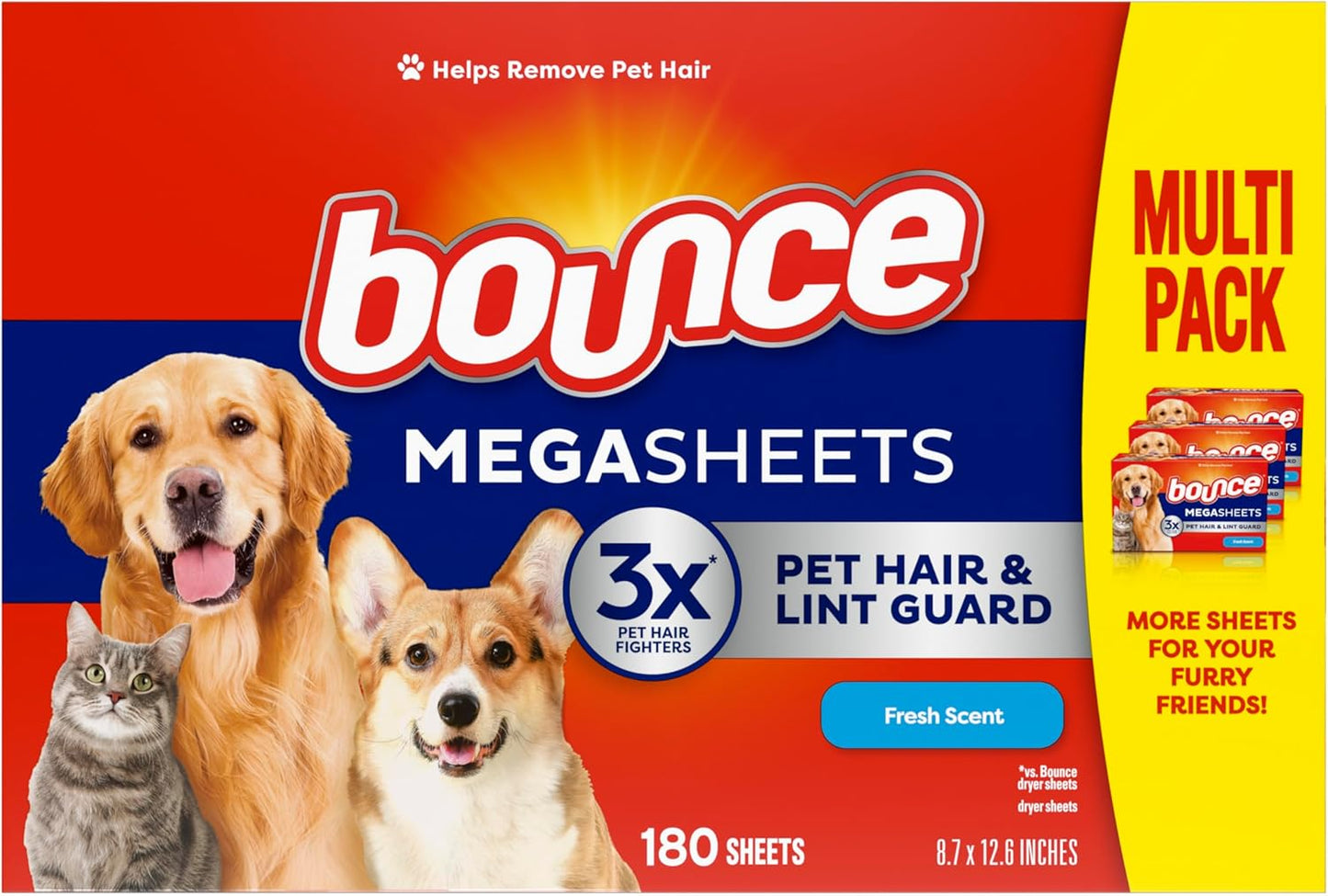 Bounce Pet Hair and Lint Guard Dryer Sheets for Sensitive Skin Laundry, Perfume-Free Softening Care