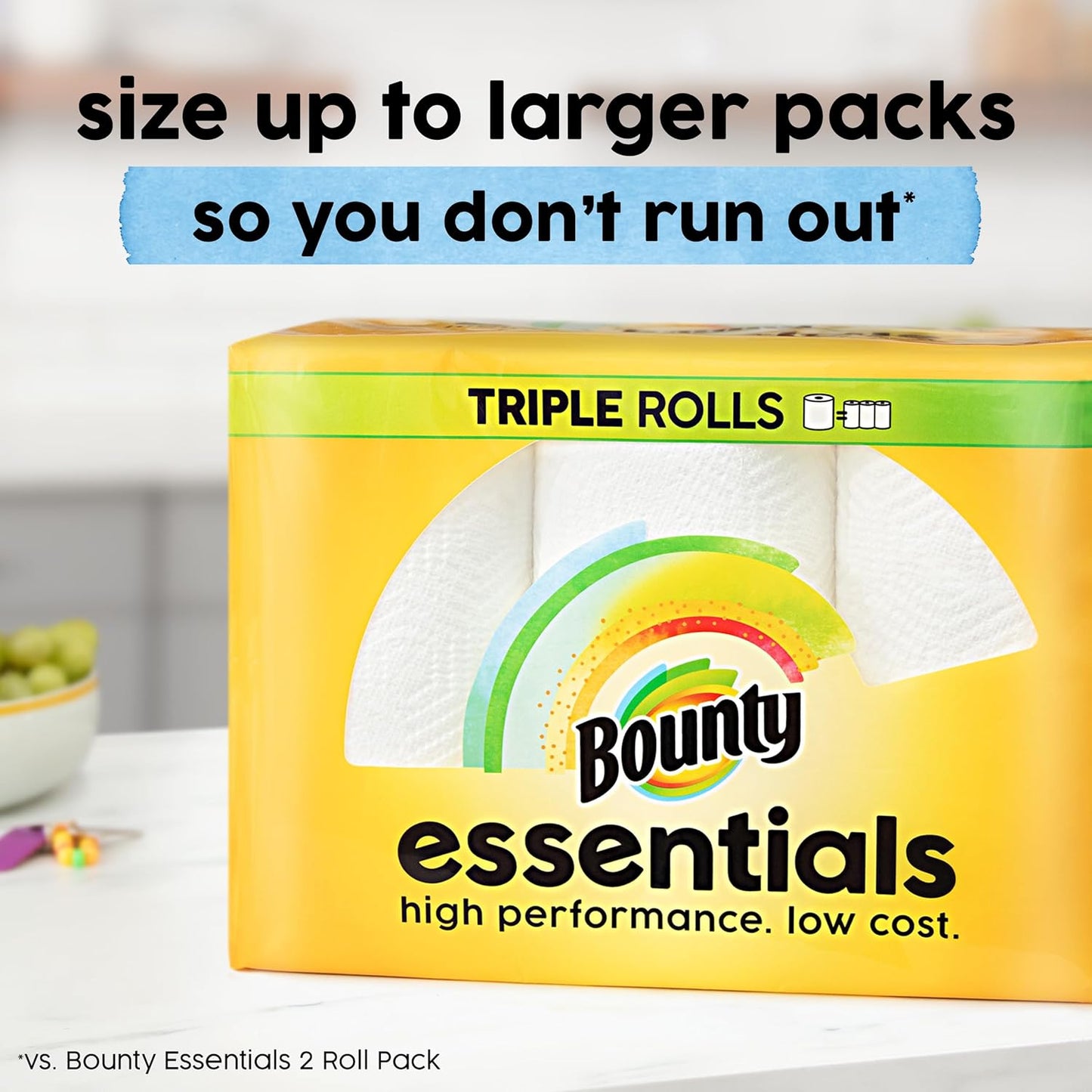 Bounty Essentials Select-A-Size Paper Towels – Quick Cleanups for Busy Home Offices, 2 Triple Rolls