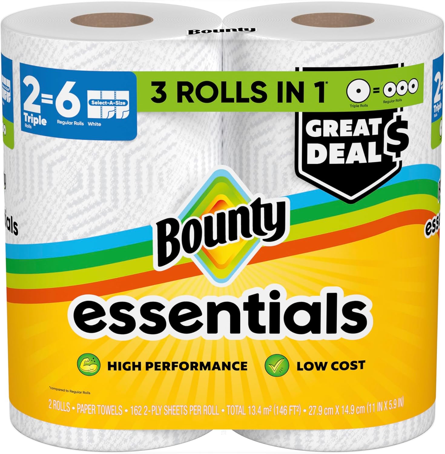 Bounty Essentials Select-A-Size Paper Towels – Quick Cleanups for Busy Home Offices, 2 Triple Rolls