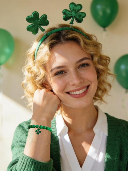 Bovemee Green Nature Stone Bracelet – Lucky Charm Birthday Gift for Women, Clover and Peacock Beaded Set