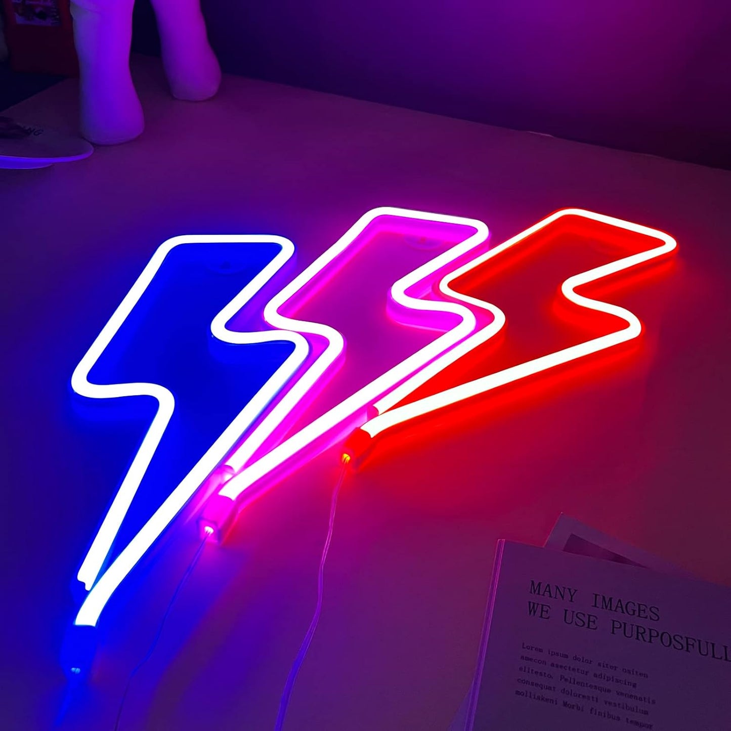 [Brand] Lightning Bolt LED Neon Light – Safe Battery Powered Wall Decor for Kids Bedroom and Playroom, Flexible Silicone Baby Room Night Light