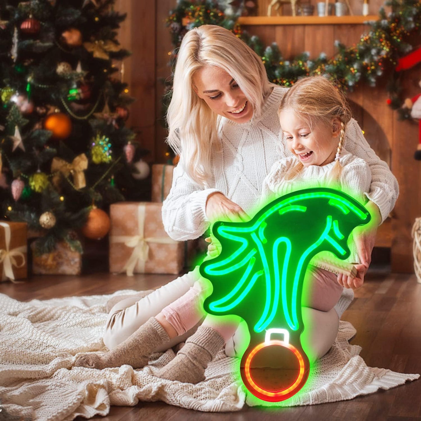 BrandName Green Neon Christmas Sign – Unique Housewarming and Valentine's Day Present for Her, Dimmable LED Wall Decor with USB Power