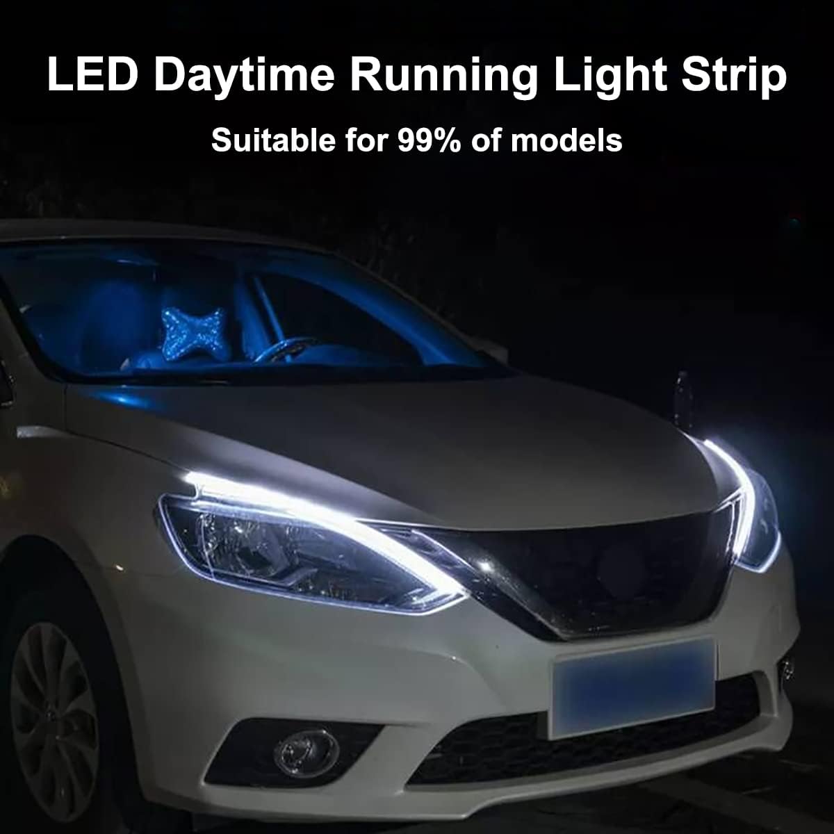 Bright White DRL Headlight Strips – Enhanced Forward Visibility for Rainy and Foggy Driving Conditions
