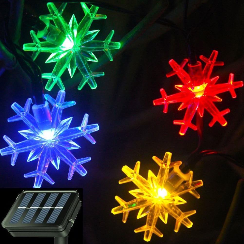 Brightever Solar Snowflake String Lights 20 Ft 30 LED – Clean White Glow for Uncluttered Spaces and Intentional Home Styling