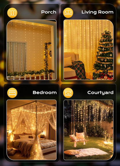 Brightown 300 LED Fairy Curtain Lights IP44 Waterproof, USB Powered Outdoor Patio Canopy and Covered Porch String Curtain with 8 Modes Remote