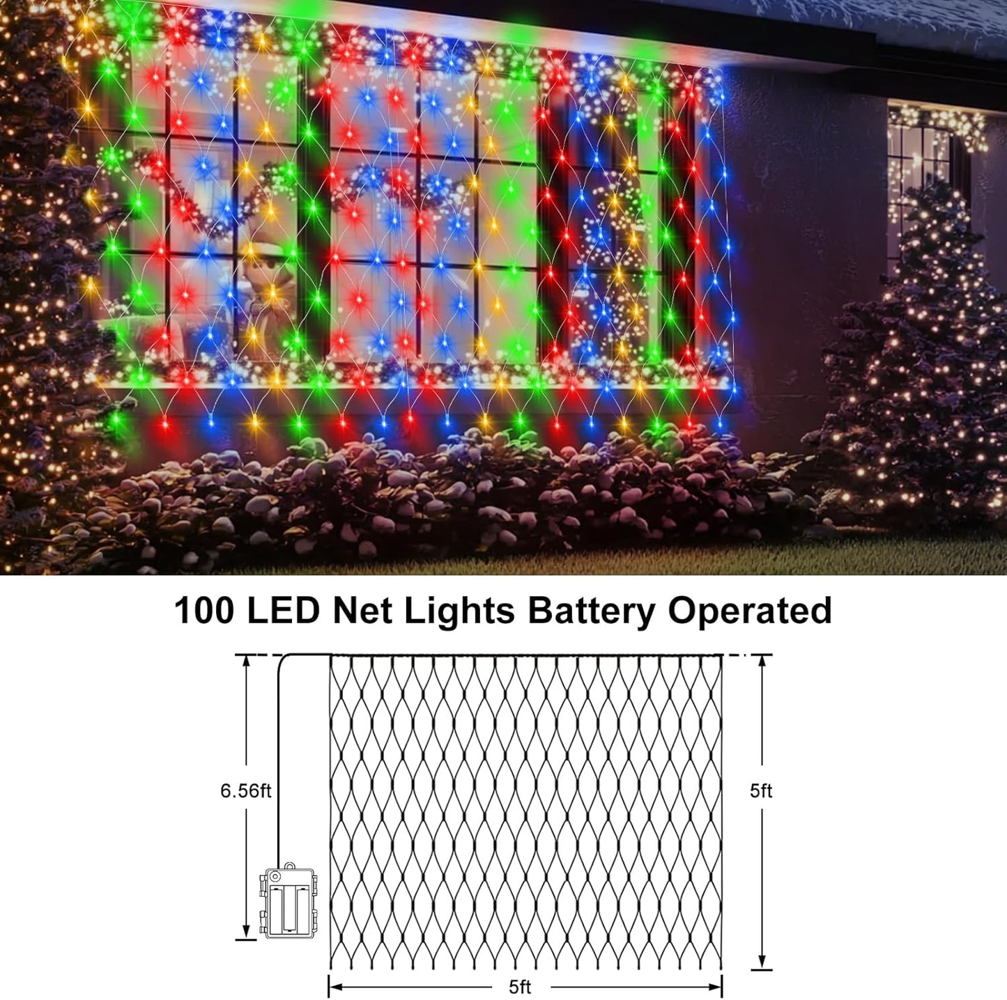 Brightown Battery LED Net Lights 3V Low Voltage – Flameless Safe Lights Around Kids Pets and Curtains