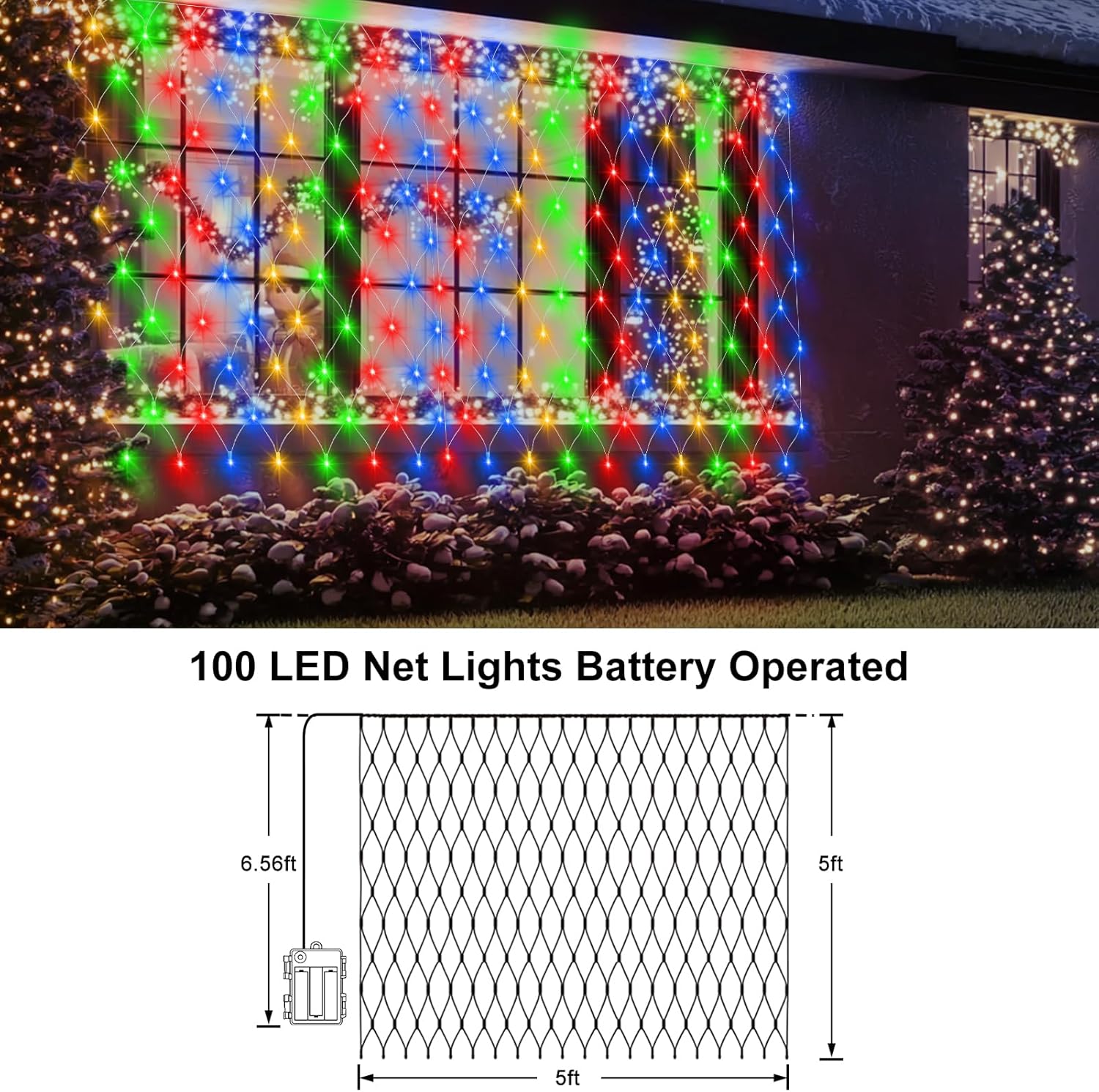 Brightown Battery LED Net Lights 3V Low Voltage – Flameless Safe Lights Around Kids Pets and Curtains
