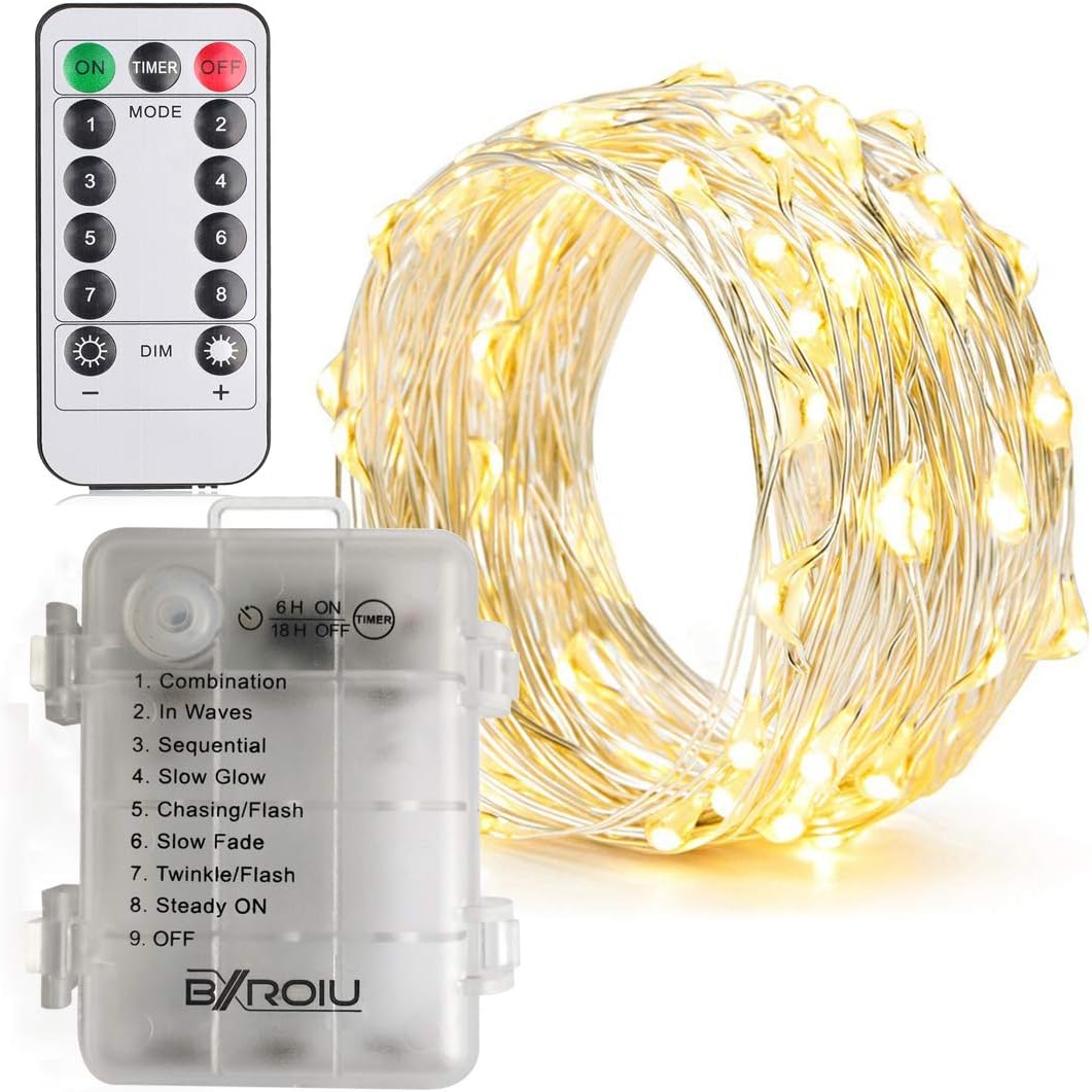 Brightown LED Fairy Lights Battery Operated – Flexible 16Ft Silver Wire for Mantle, Shelf and Boho Home Styling