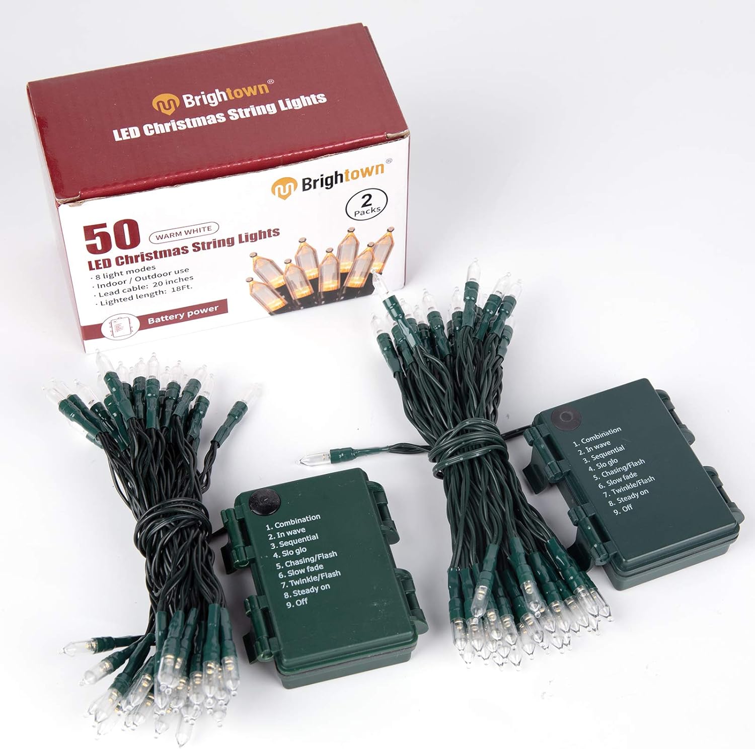 Brightown LED String Lights for Reading Nook and Mantel Styling, 18ft Battery Operated 50 Mini Bulbs with 8 Lighting Modes for Cozy Home Atmosphere