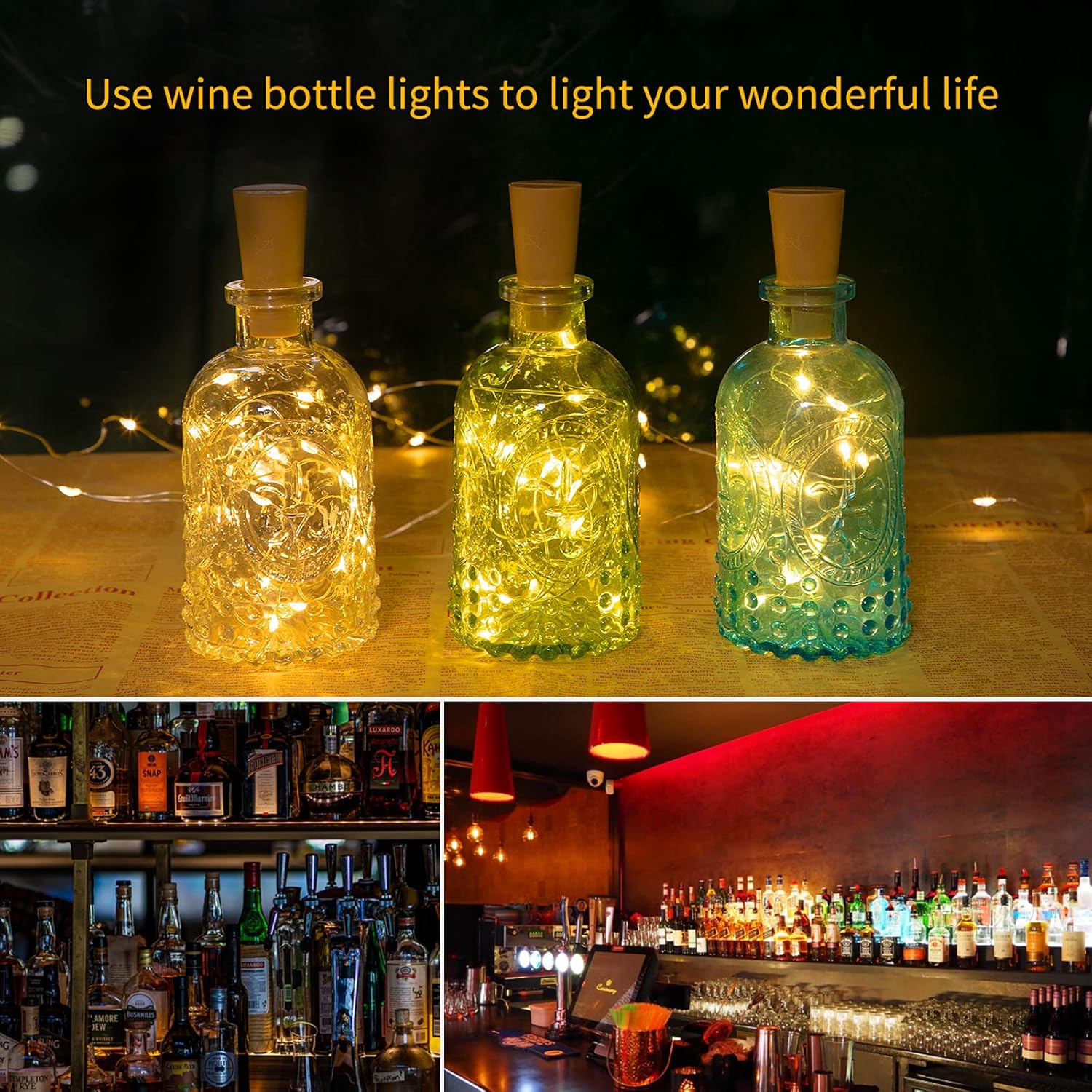 Brightown Slim Cork Bottle Lights – Understated Neutral Décor Glow, Thin Silver Wire LED String for Clutter-Free Spaces