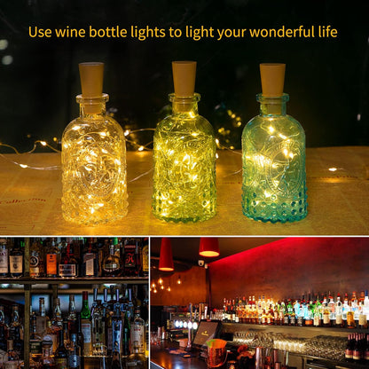 Brightown Slim Cork Bottle Lights – Understated Neutral Décor Glow, Thin Silver Wire LED String for Clutter-Free Spaces