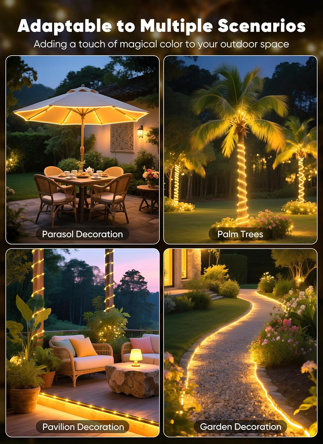 Brightown Solar Rope Lights – Cozy Warm White Indoor & Outdoor Decor for Living Room, Bedroom & Reading Nook