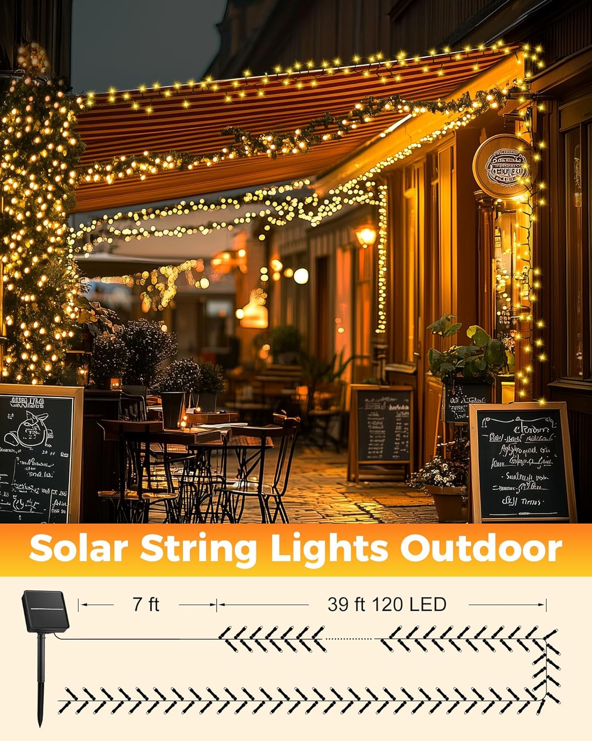 Brightown Solar String Lights – Simple Off-White Patio Lighting, Clean Solar Design 2 Pack