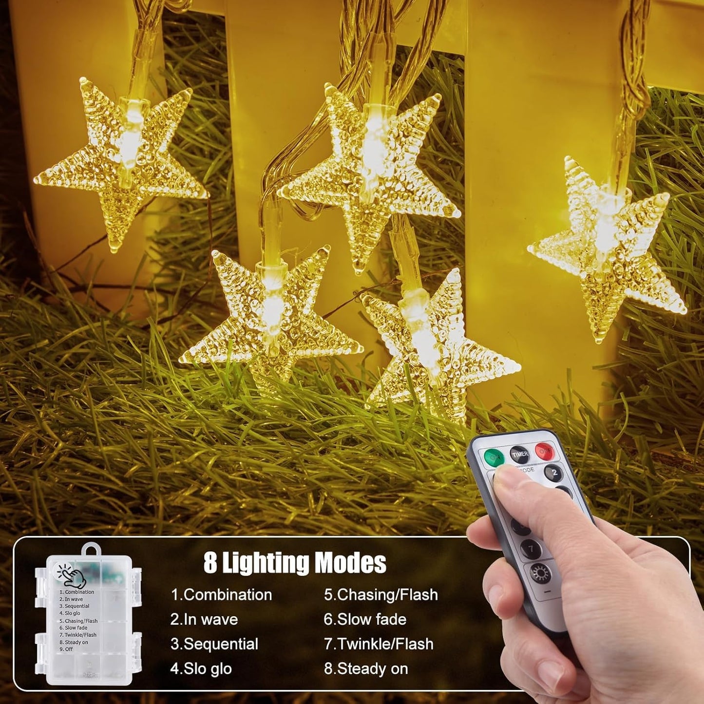 Brightown Star String Lights – Living Room Aesthetic Accent Lighting, 50 LED Battery Operated Fairy Lights with 8 Modes and Timer