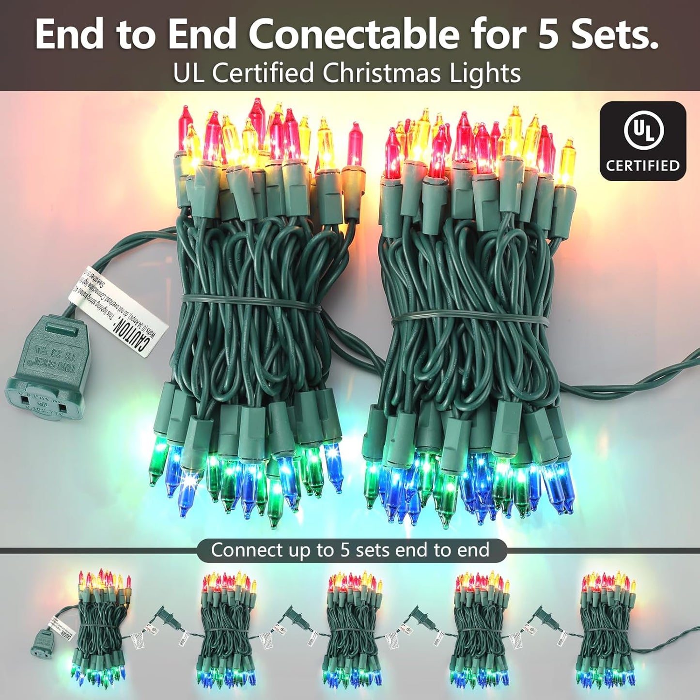 Brightown UL Certified Multicolor Christmas Lights 100 Count – Flameless Indoor Tree Lighting for Bedroom and Living Room