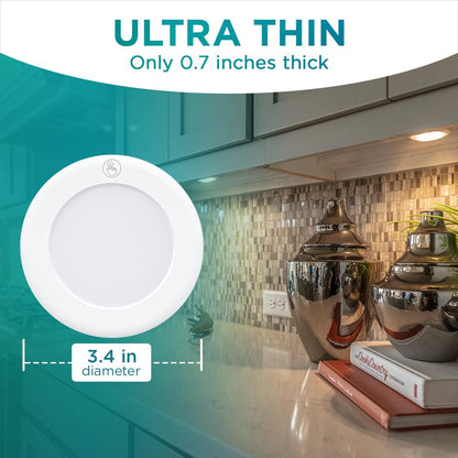 Brilliant Evolution Wireless Touch Puck Lights – Low-Profile Battery Lamps for Minimalist Kitchens and Hallways, Pack of 2