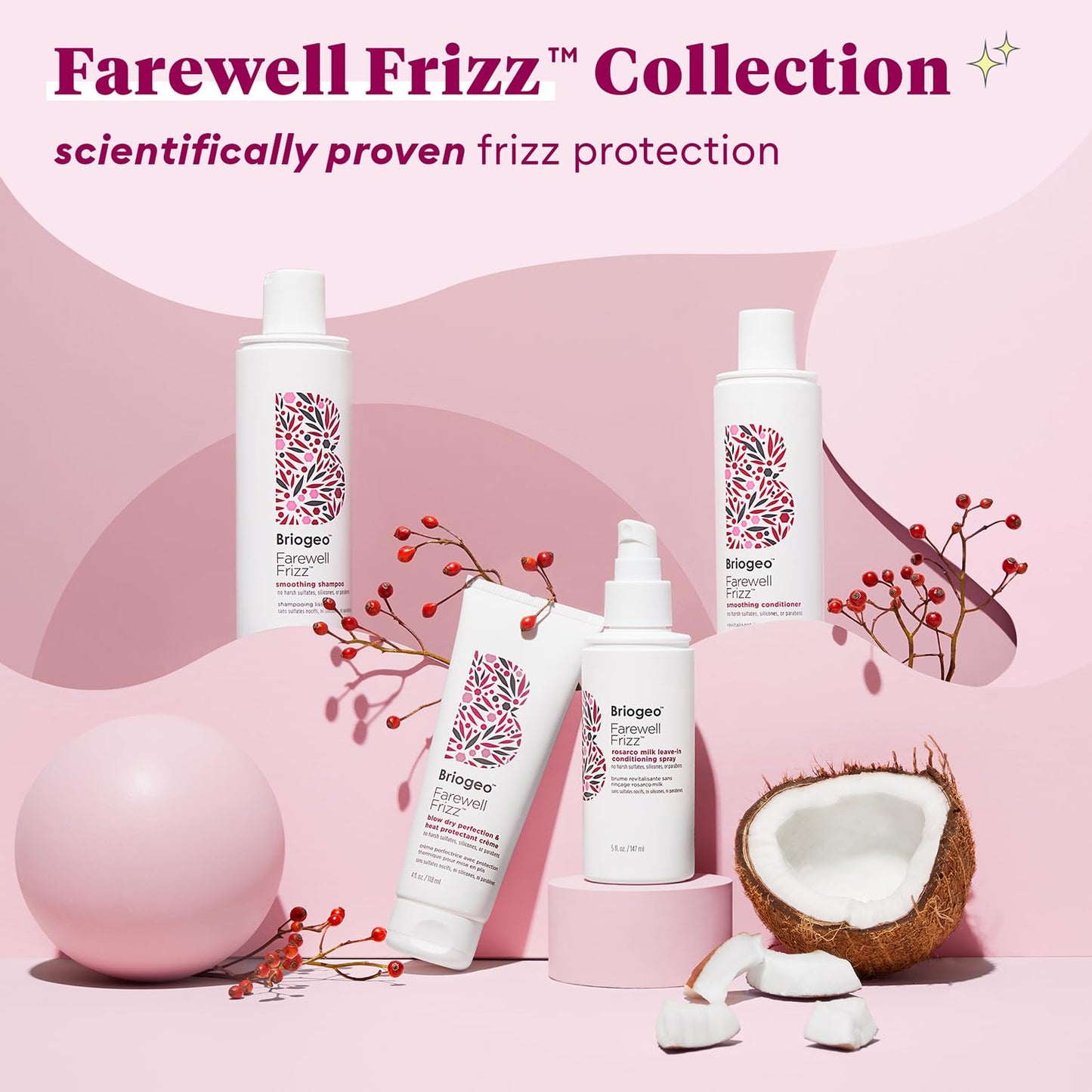 Briogeo Farewell Frizz Blow Dry Perfection Crème – Mindful Self-Care Hair Ritual, Pre-Blow-Dry Frizz Control