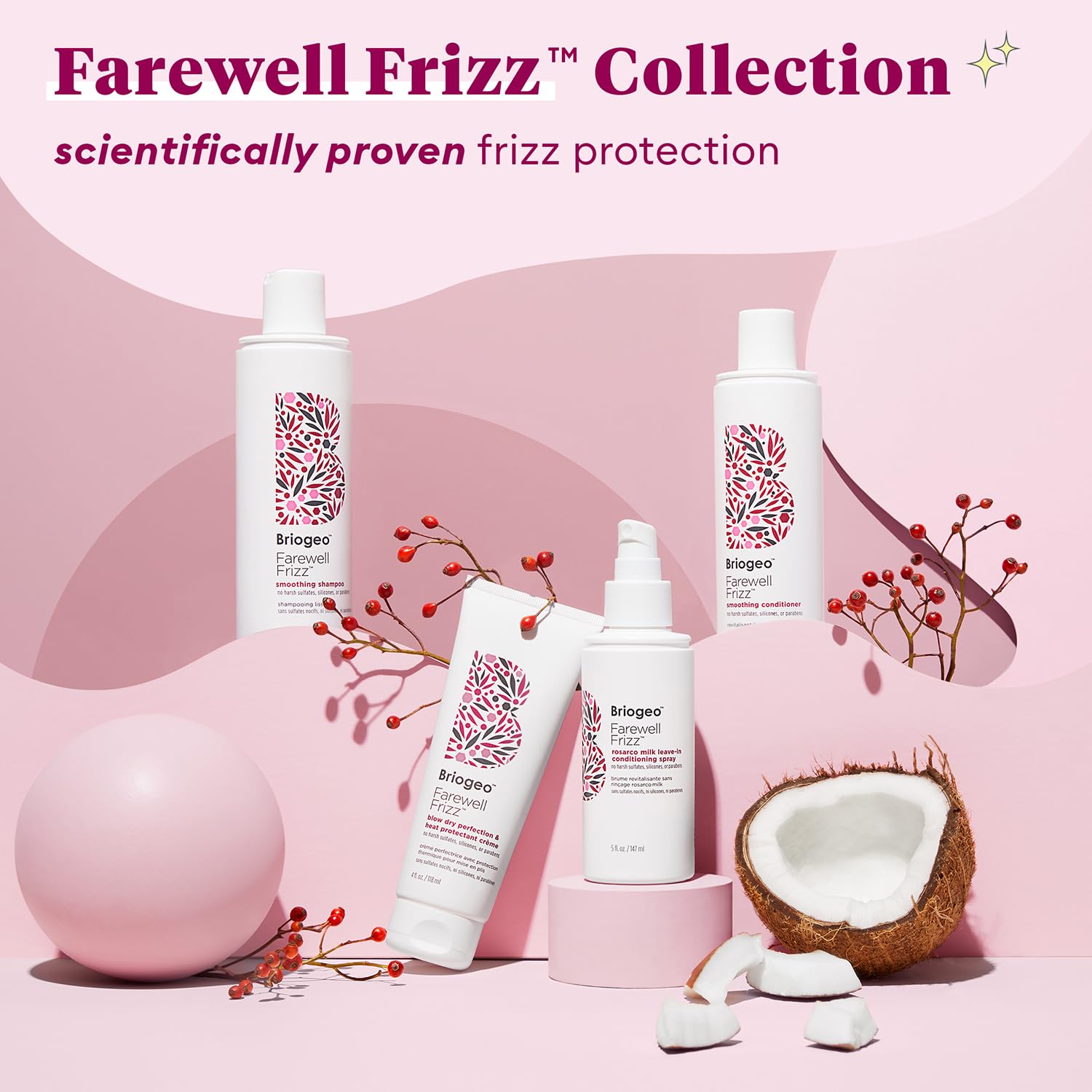 Briogeo Farewell Frizz Blow Dry Perfection Crème – Mindful Self-Care Hair Ritual, Pre-Blow-Dry Frizz Control