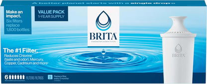 Brita Standard Water Filter 6-Pack – Reusable Pitcher Filters That Replace Up to 1,800 Plastic Bottles a Year