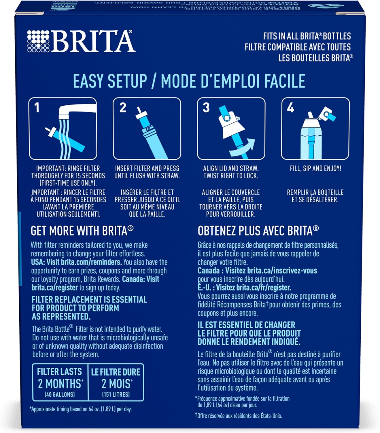 Brita Water Bottle Replacement Filters – Daily Hydration for Yoga and Gym Sessions, 3 BPA-Free Refill Cartridges