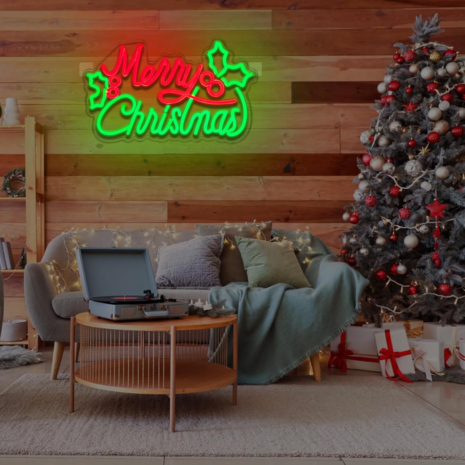 BriteLit Merry Christmas Neon Sign – Dimmable LED Wall Light, Festive Background Ambiance for Home Office and Study Space