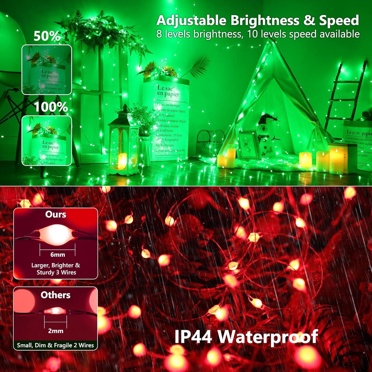 BrizLabs Minimalist Fairy Lights Silver Wire – 66ft Single Strand RGB Lights for Clean Scandinavian Bedroom Aesthetic