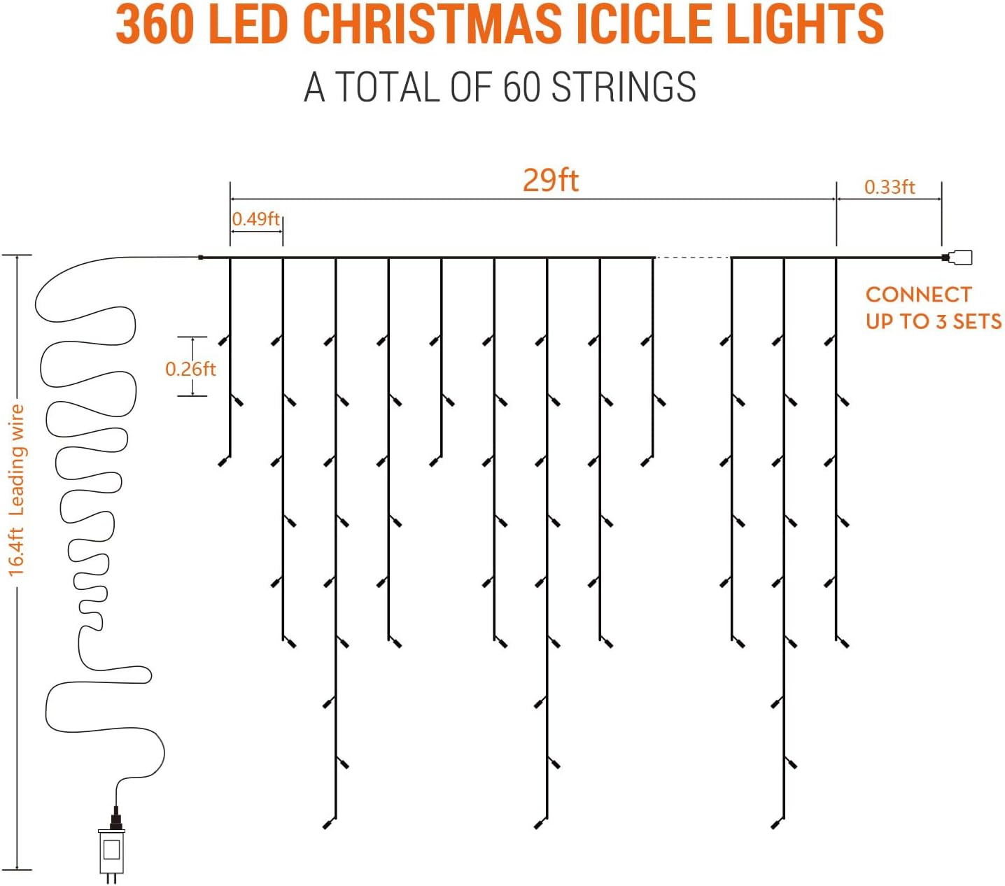 Brizled Color Changing Icicle Lights – Understated Warm White Decor, Clean Single-Mode Aesthetic String