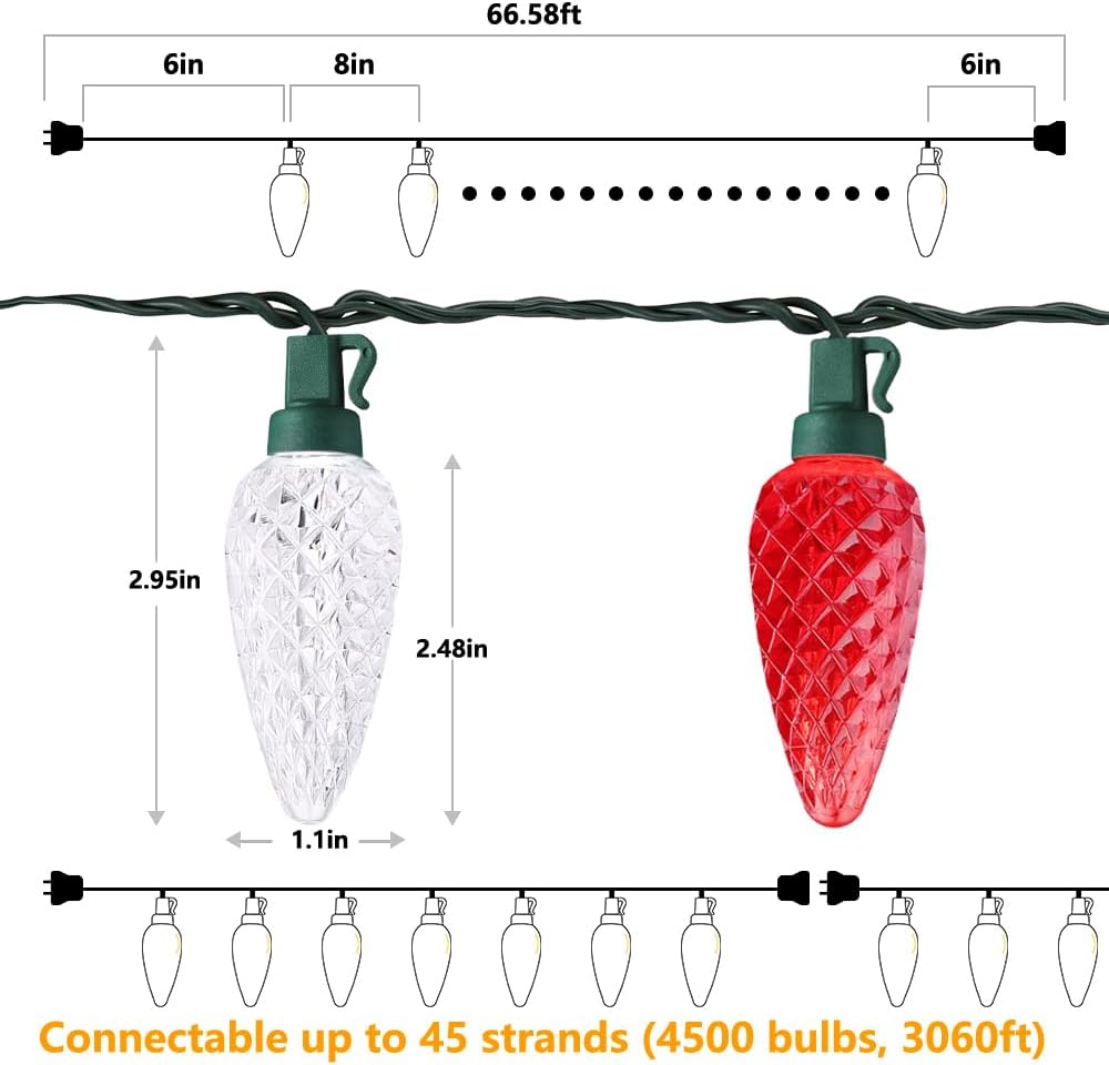 Brizled Cool-to-Touch C9 LED Lights for Kids Bedroom and Nursery, 66FT Safe Holiday String