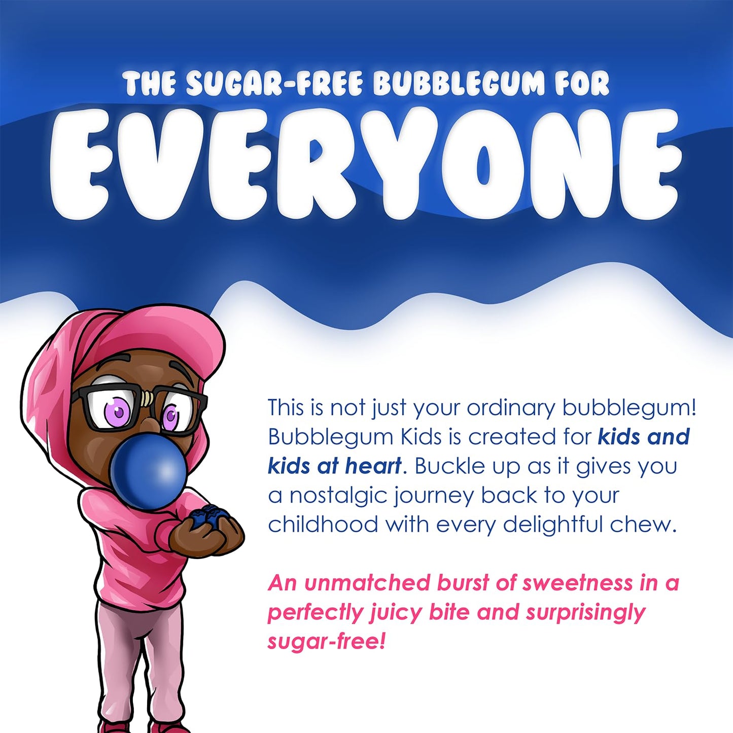 Bubblegum Kids Sugar Free Gum – Lunchbox-Safe Chewing Gum for Children, 55-Piece Parent-Approved Pack