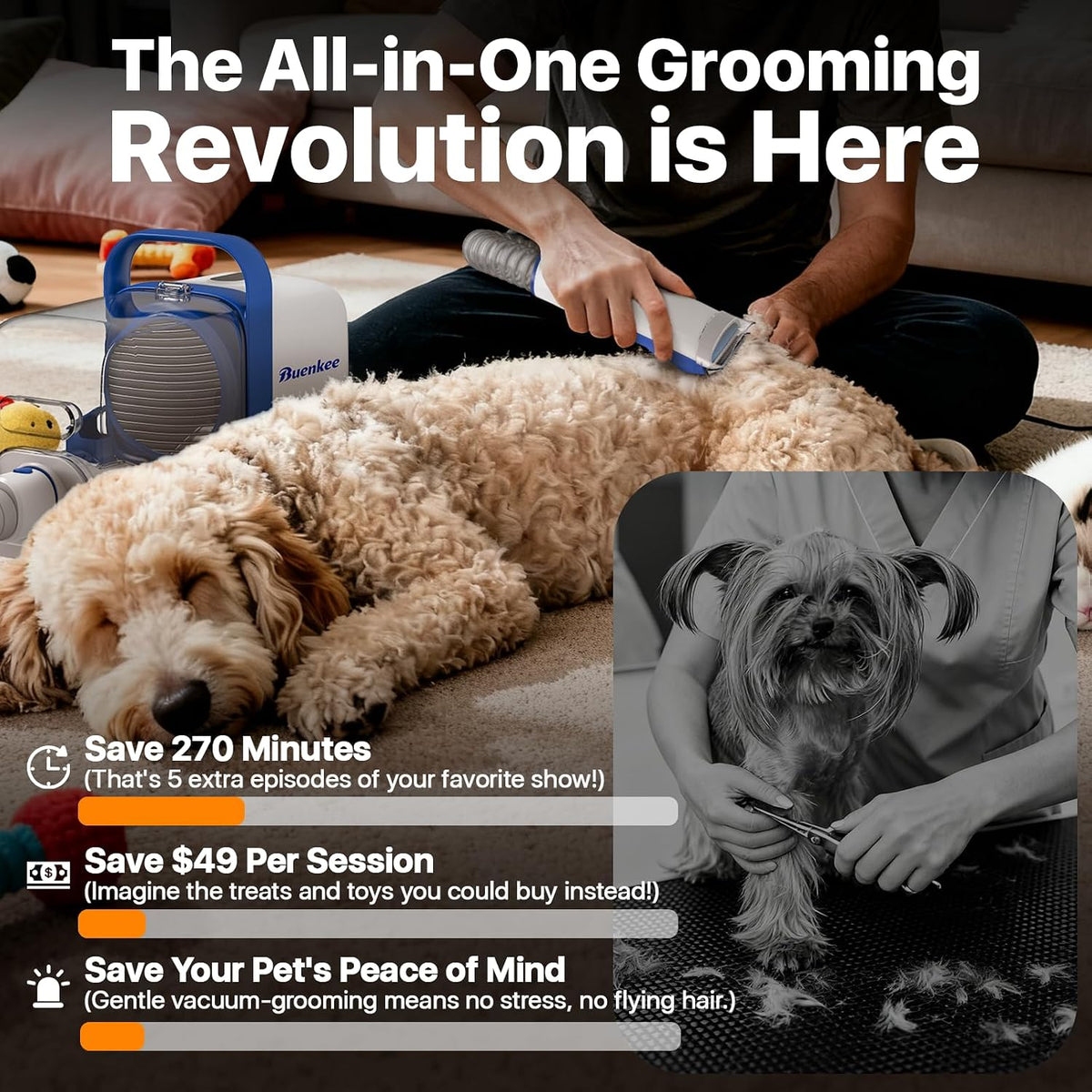 Buenkee Deshedding Brush Vacuum – Quick-Clean Routine for Active Dogs Before They Come Inside, 3 Speeds