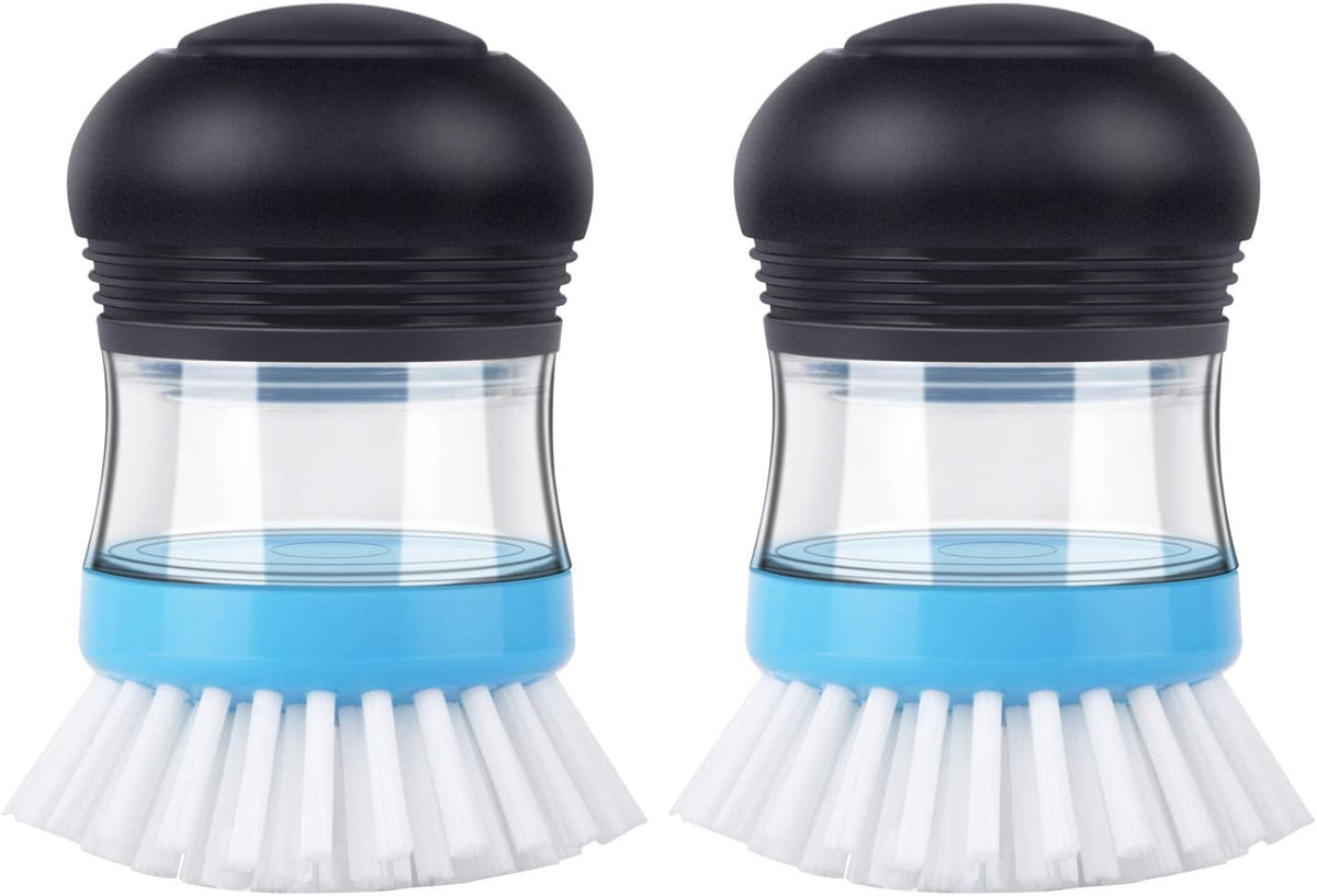 built-in refillable soap reservoir with push-button dispenser on top