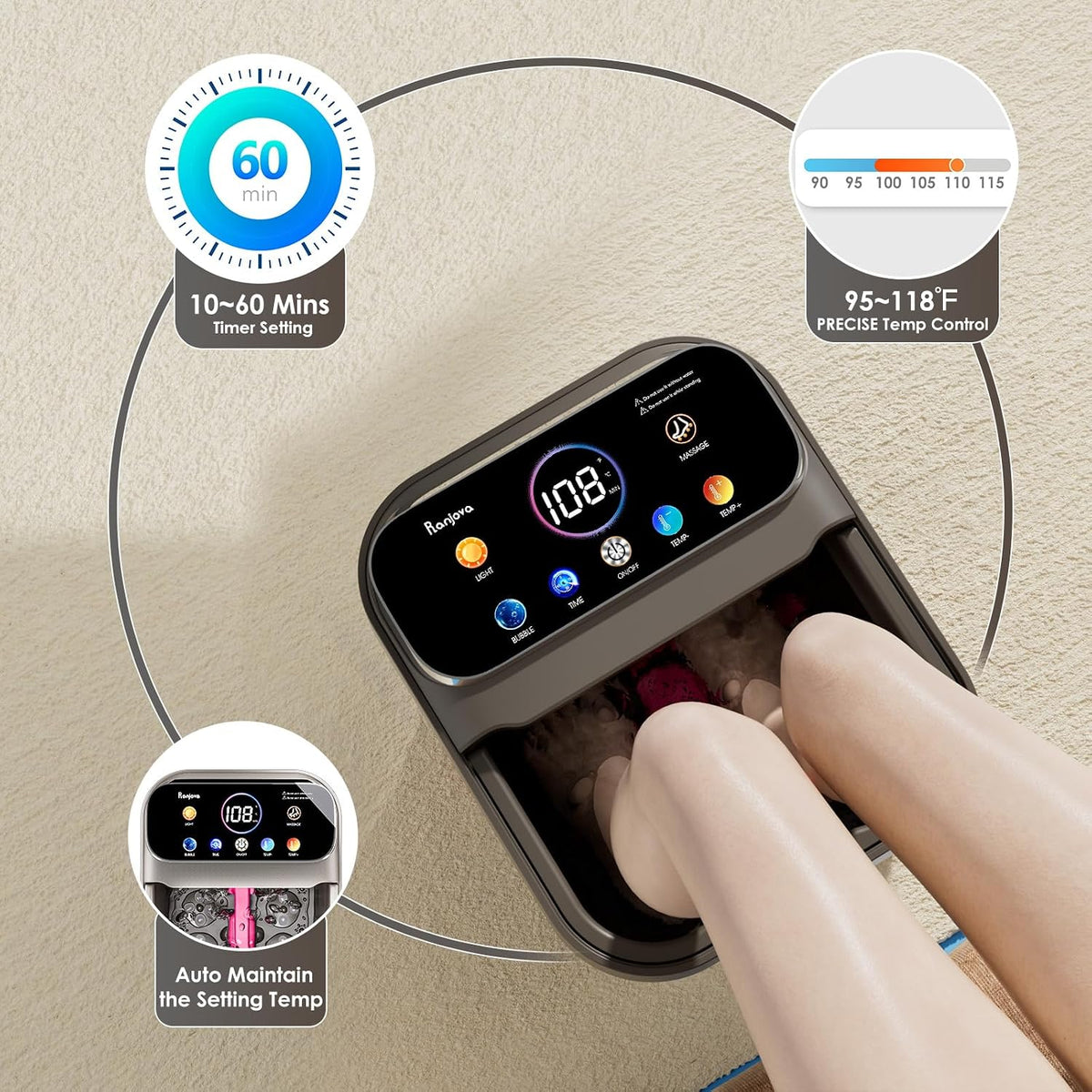 built-in timer customizable from 10 to 60 minutes