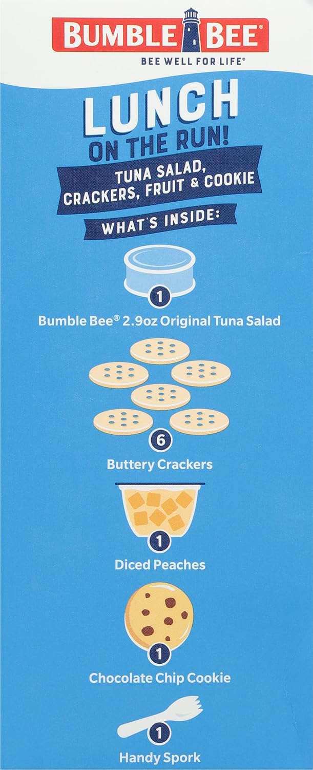 Bumble Bee Tuna Salad Lunch Kit for Kids School Lunchbox, Shelf Ready to Eat Snack with Crackers, Peaches, and Cookie