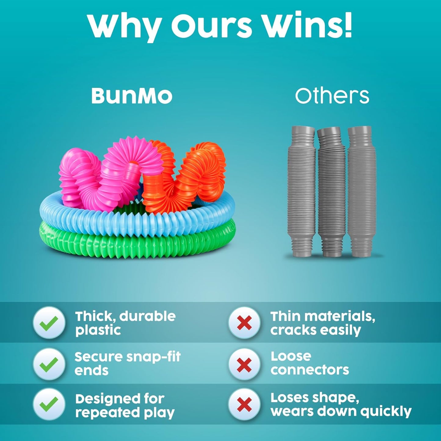 BUNMO Pop Tubes – Calming Sensory Fidget Tool for Kids Who Need Tactile Input and Focus