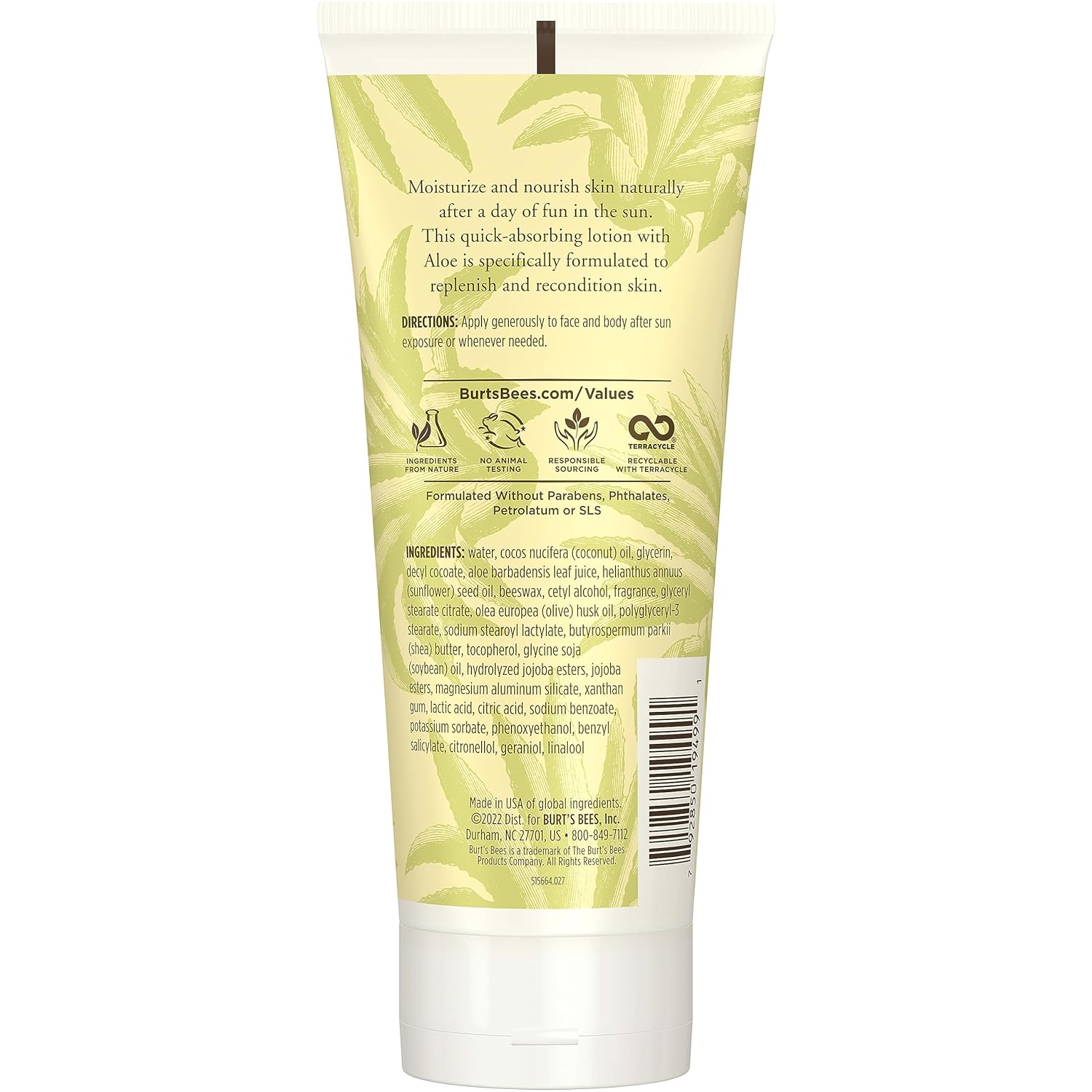 Burt's Bees After Sun Lotion with Aloe Vera & Coconut Oil - Nightly Self-Care Moisturizer for Mindful Evening Rituals