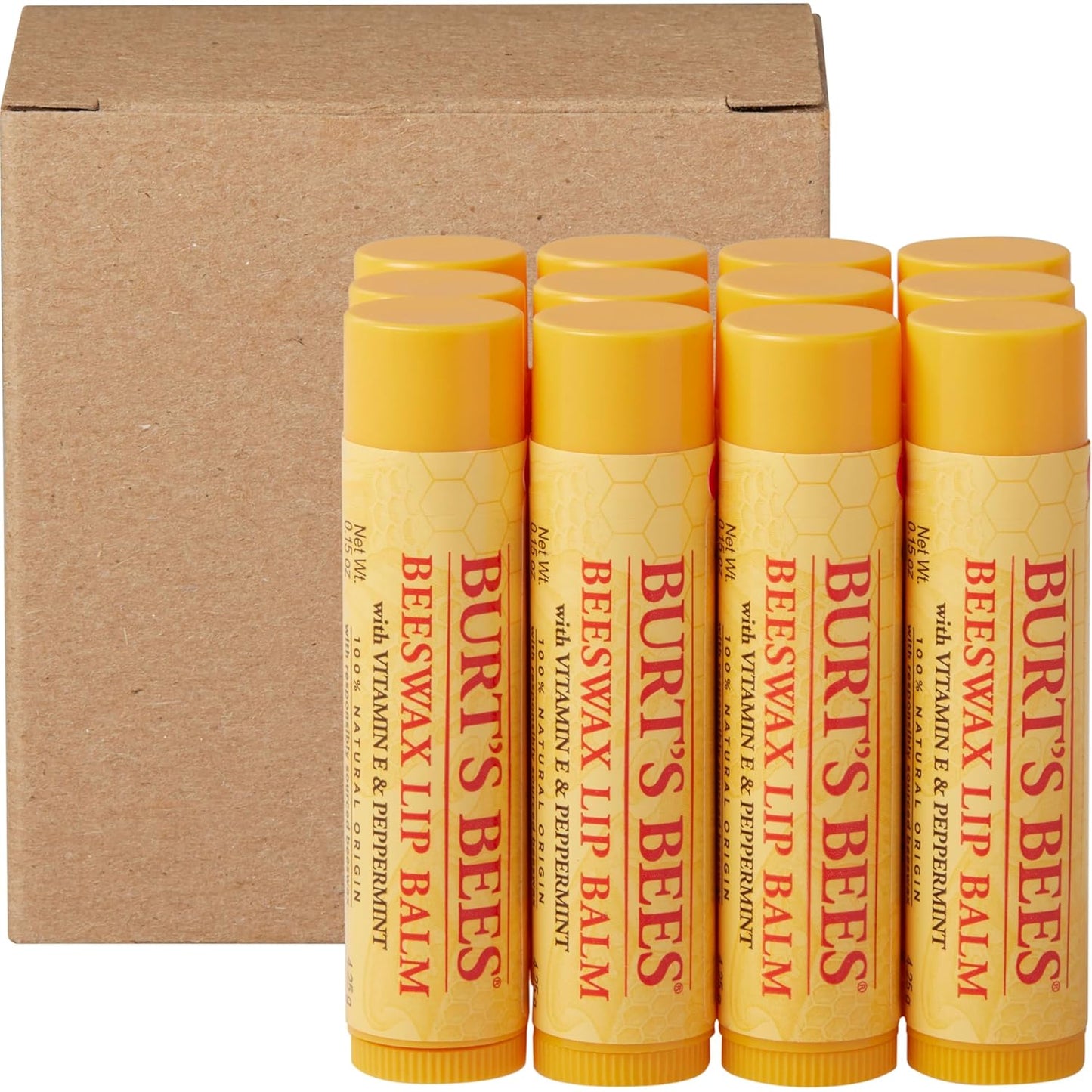 Burt's Bees Beeswax Lip Balm 12-Pack – Clean Beauty Daily Lip Care Ritual for Bathroom Vanity and Purse