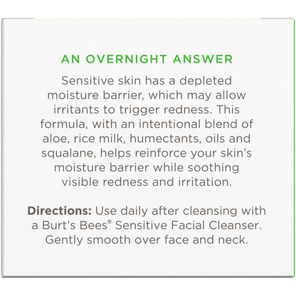 Burt's Bees Calming Night Cream Gift Set – Sensitive Skin Moisturizer with Aloe and Rice Milk, Thoughtful Birthday Present for Her