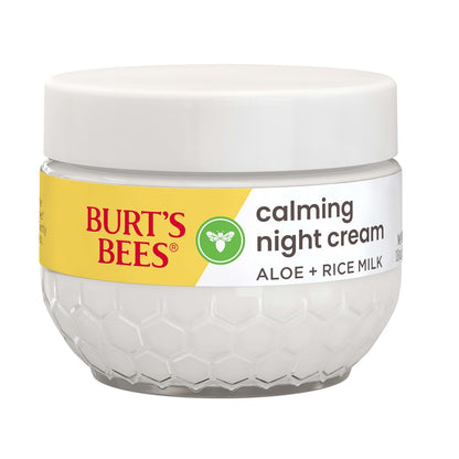 Burt's Bees Calming Night Cream Gift Set – Sensitive Skin Moisturizer with Aloe and Rice Milk, Thoughtful Birthday Present for Her