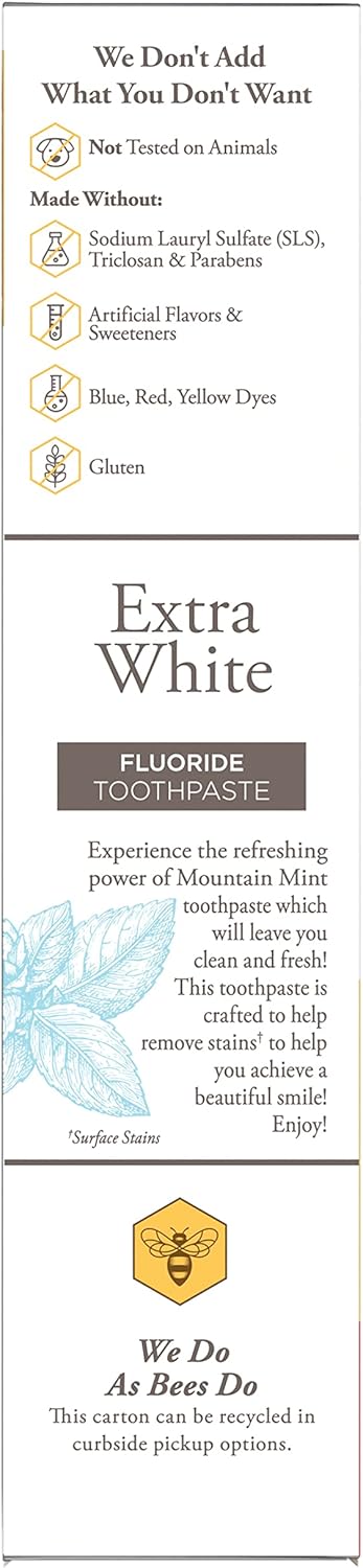 Burt's Bees Extra White Toothpaste – Thoughtful Natural Whitening Gift for Her, Mountain Mint 3-Pack