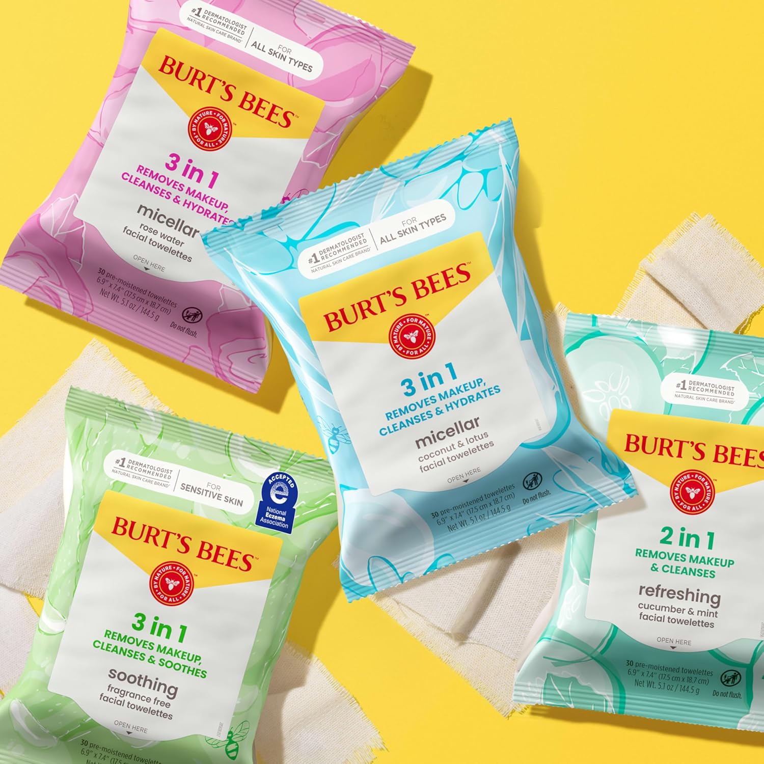 Burt's Bees Fragrance-Free Sensitive Skin Wipes – Clean Plant-Based Towelettes for an Uncluttered Vanity