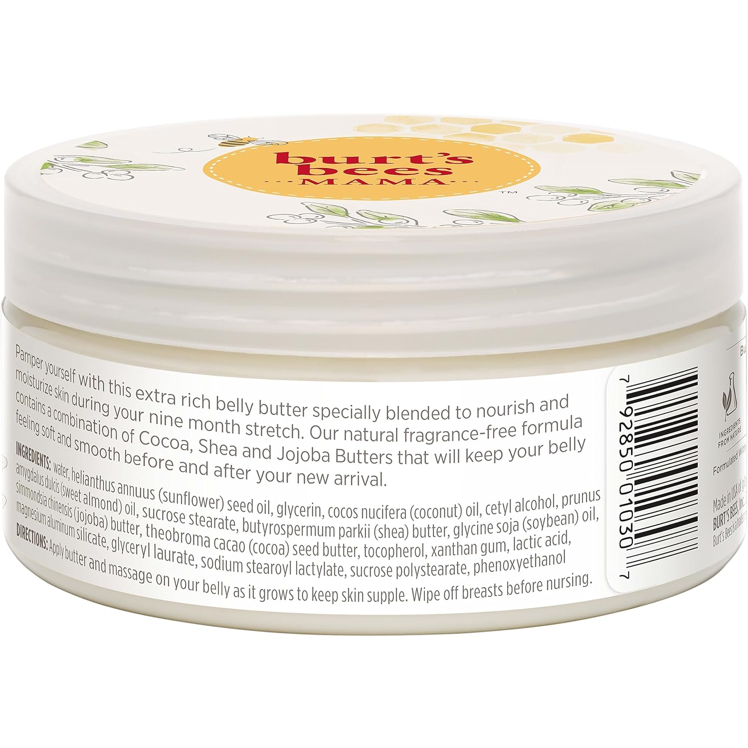 Burt's Bees Mama Belly Butter – Family Friendly Pregnancy Skin Care for the Nursery Routine, 6.5 oz Tub